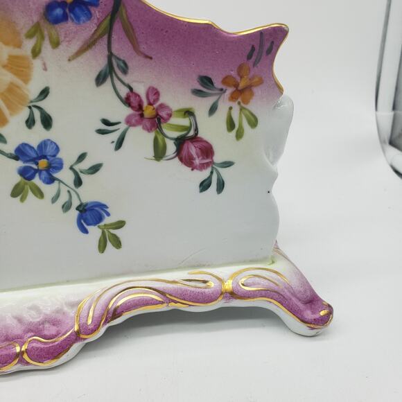 Limoges Hand Painted Floral Two Tier Footed Letter Holder. China Porcelain - Picture 10 of 16